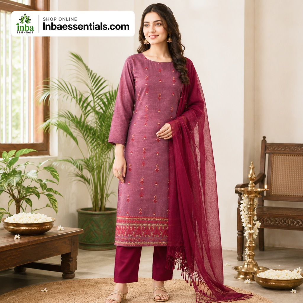 Mauve Embroidered Chudithar