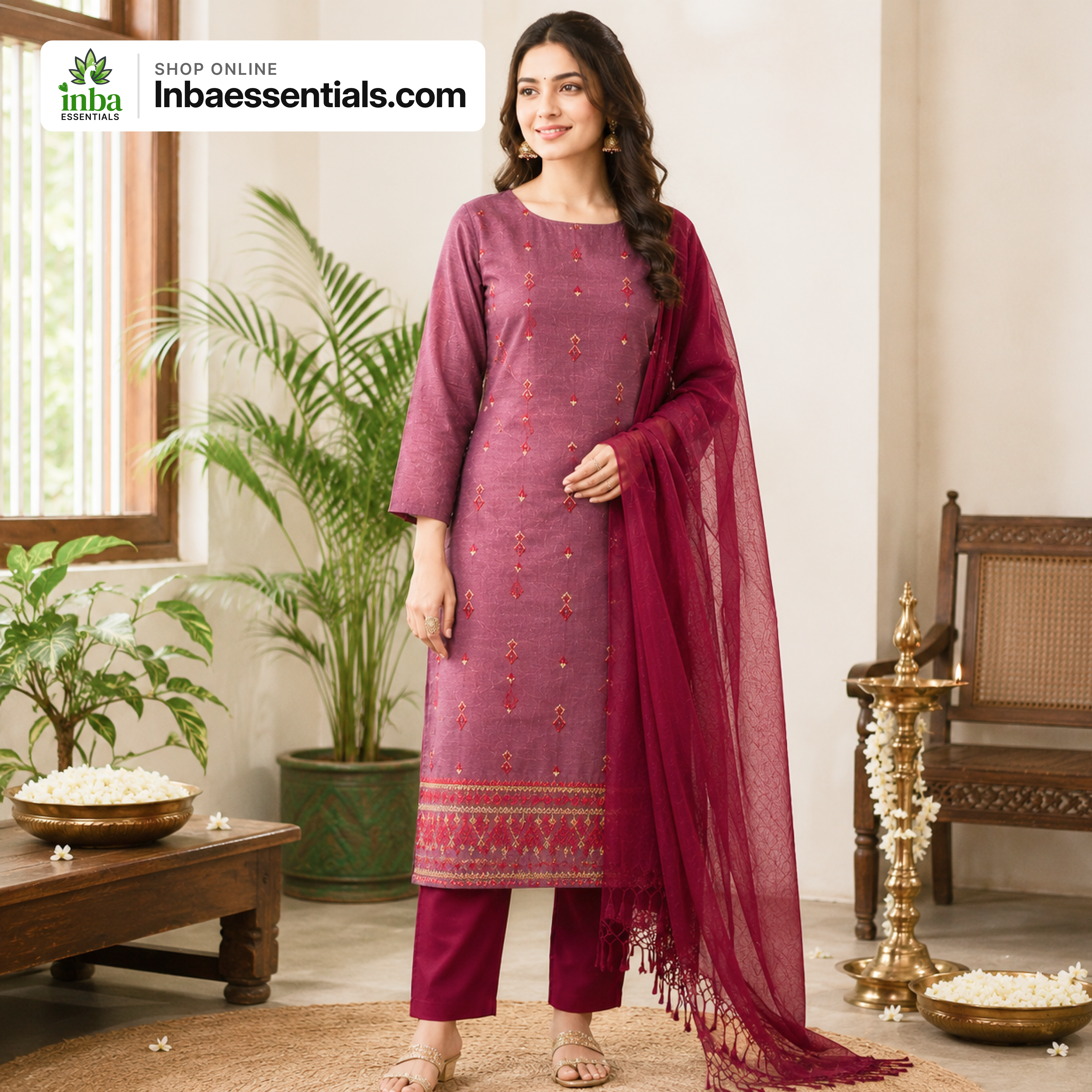 Mauve Embroidered Chudithar