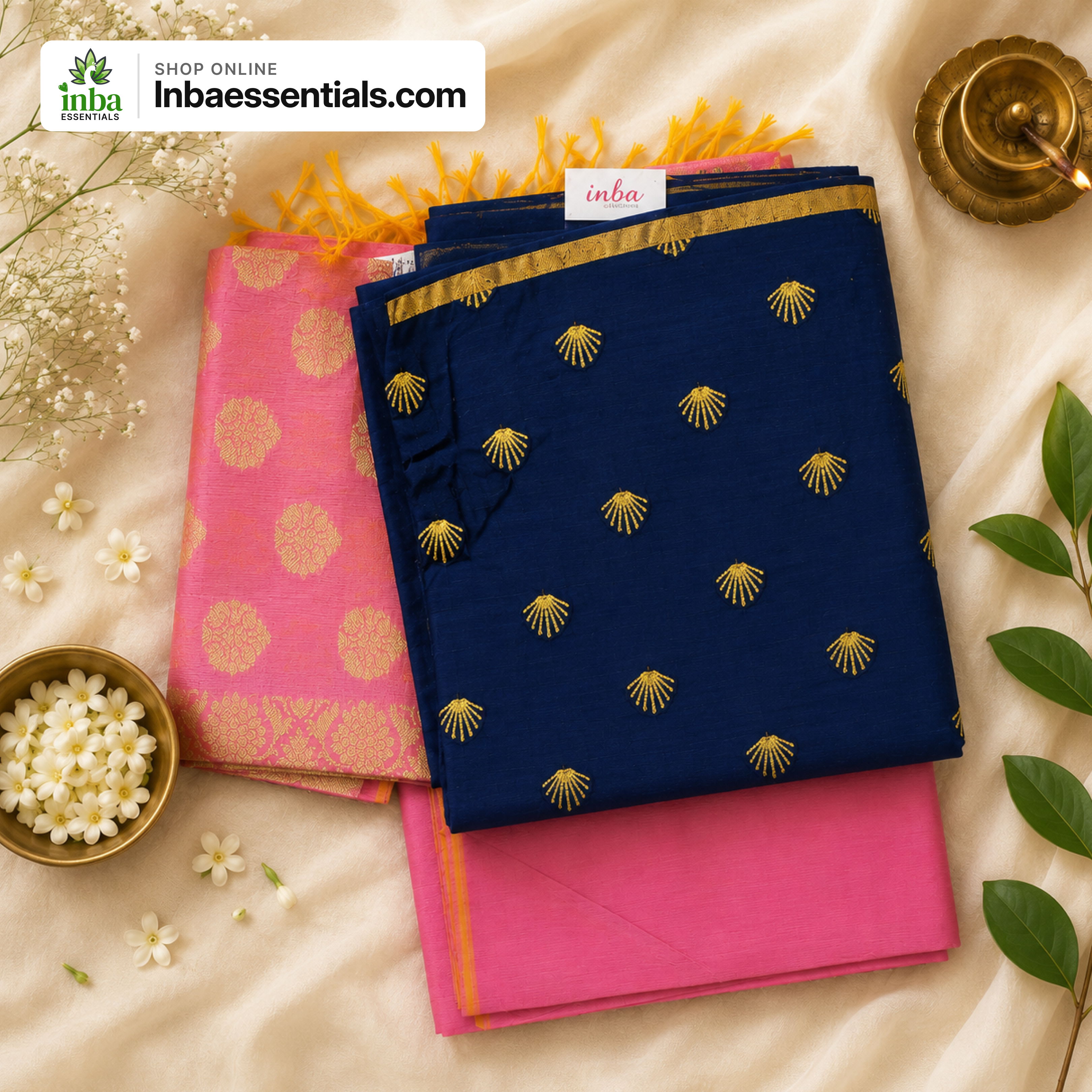 Navy Blue & Pink Contrast Chudithar