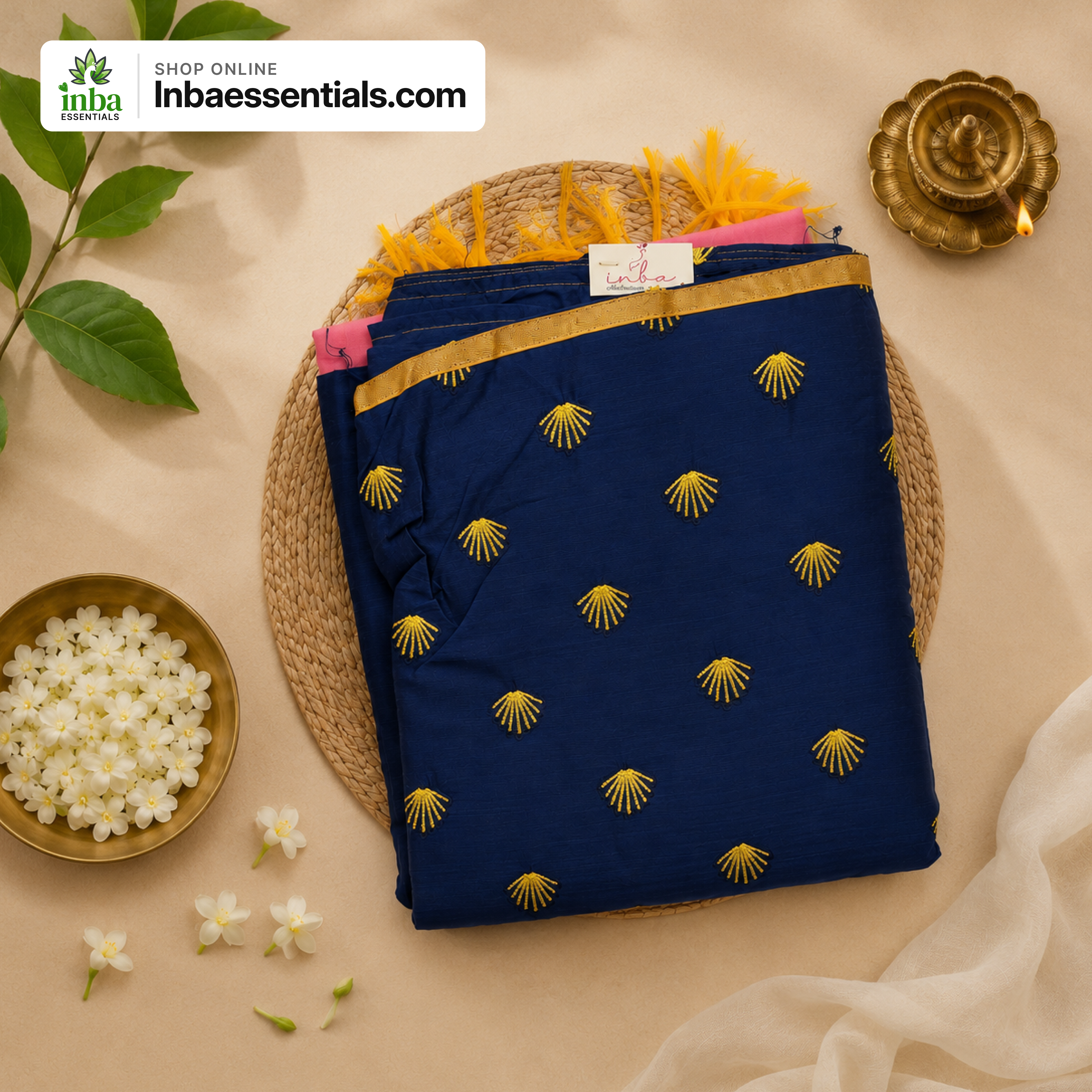 Navy Blue & Pink Contrast Chudithar