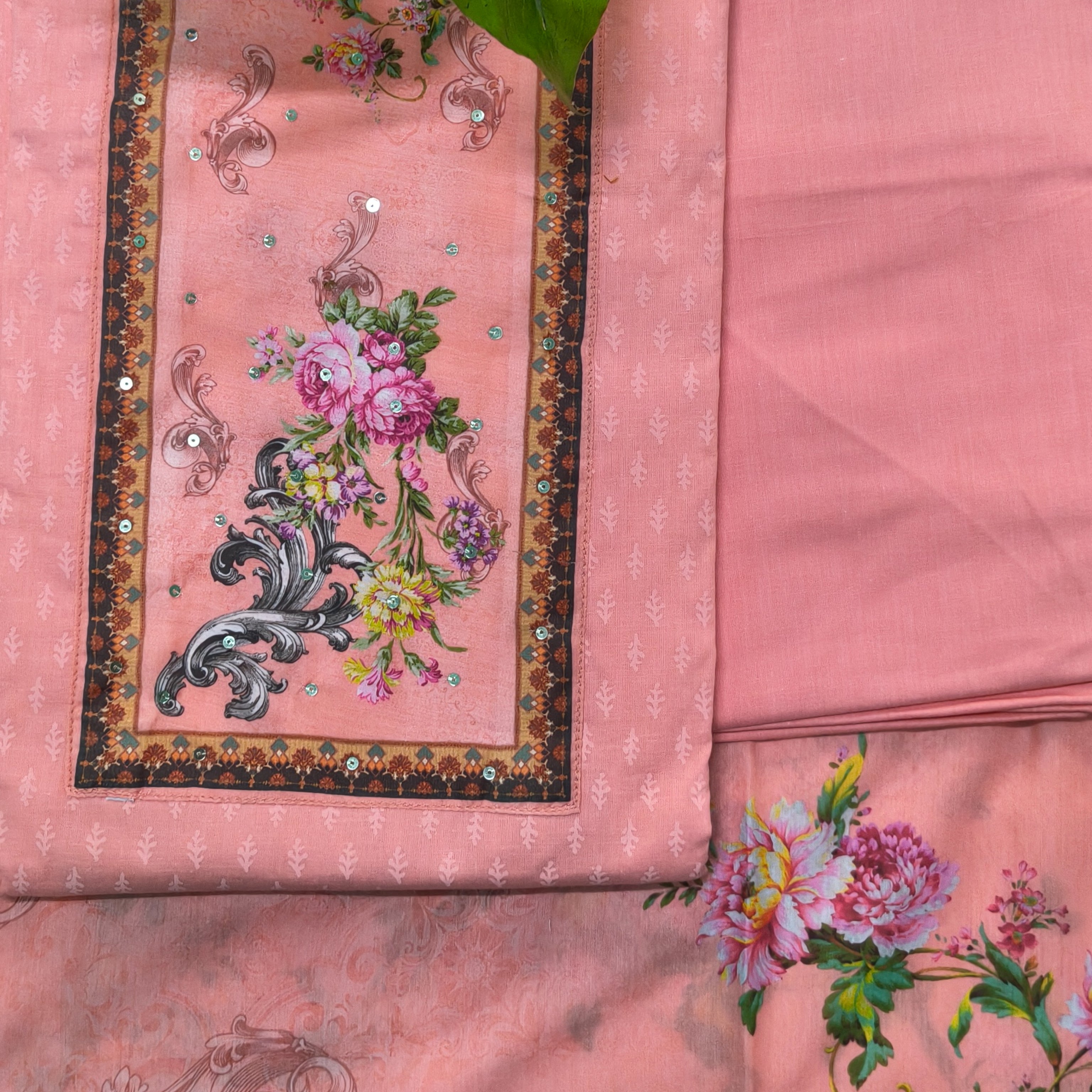 Peach Floral Printed Chudithar