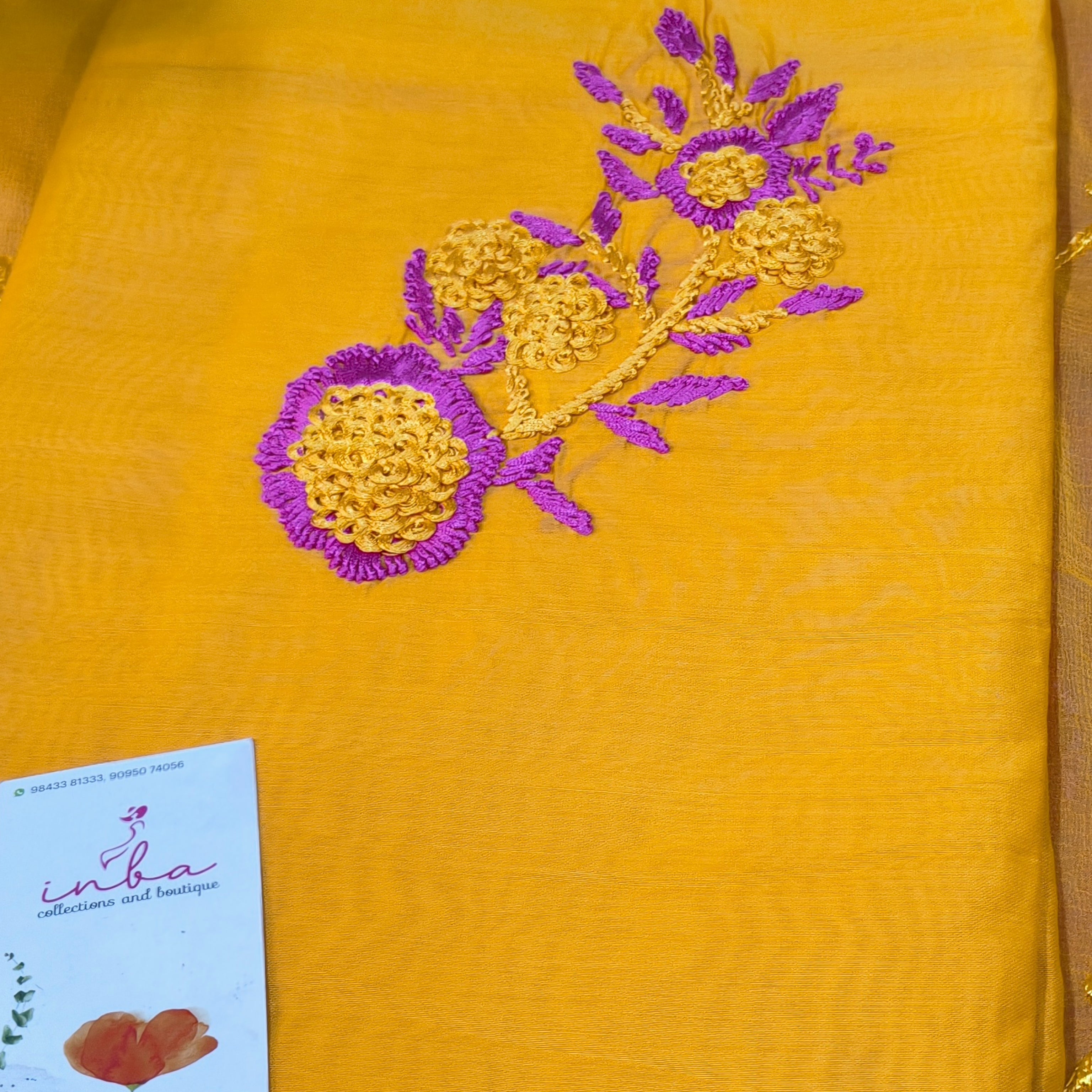 Mustard Floral Embroidery Chudithar