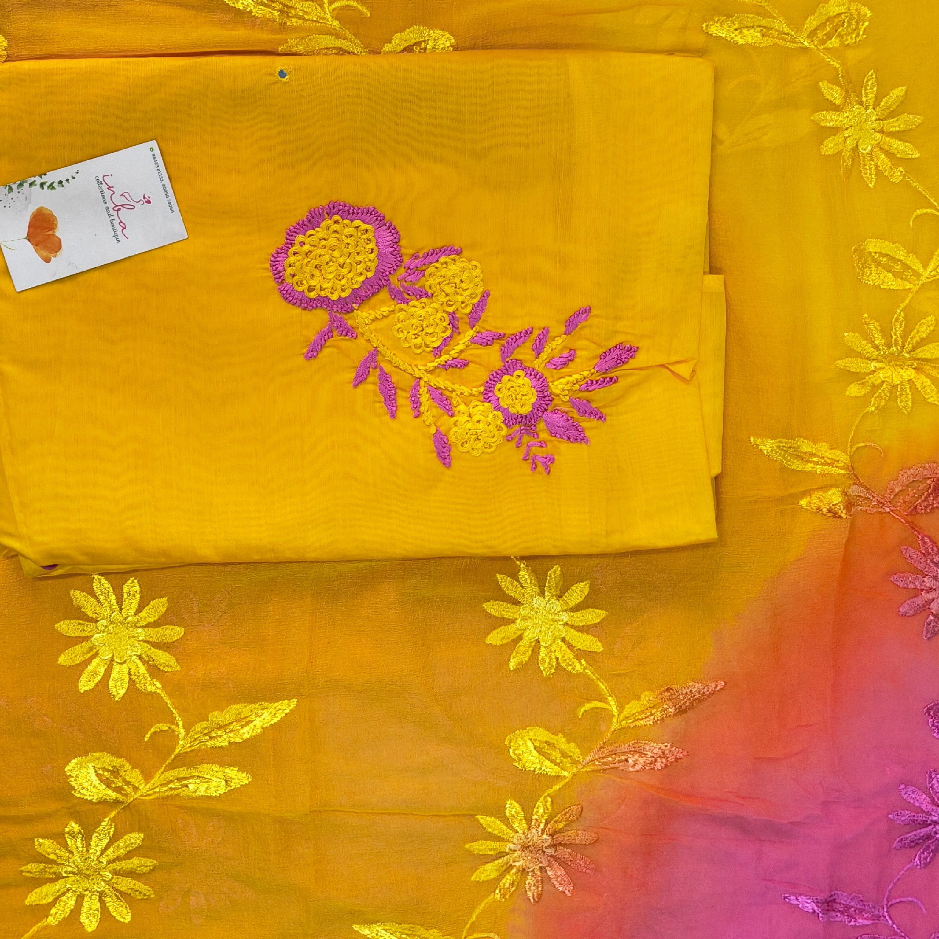 Mustard Floral Embroidery Chudithar