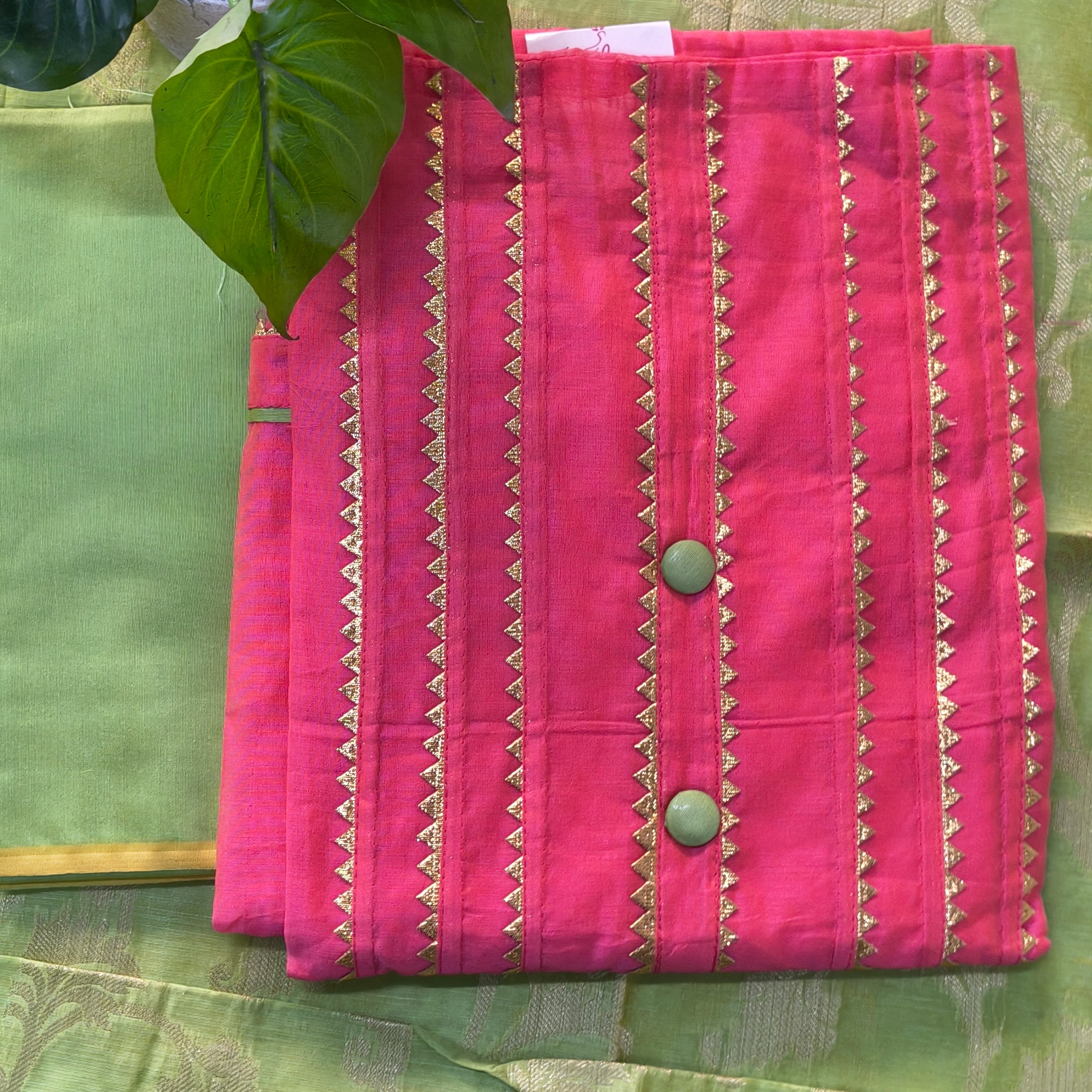 Pink Embellished Stripe Chudithar