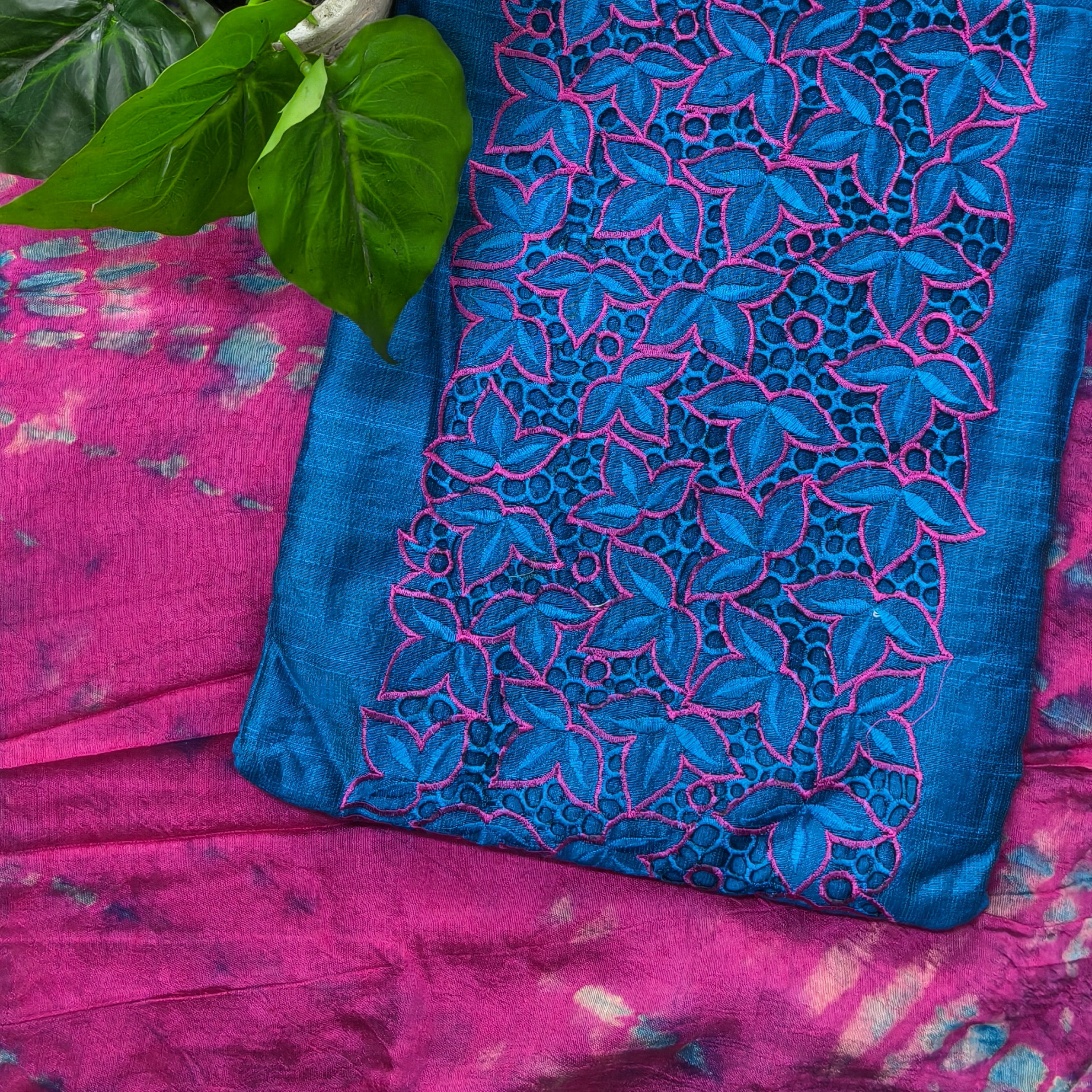 Teal Blue Floral Cutwork Chudithar