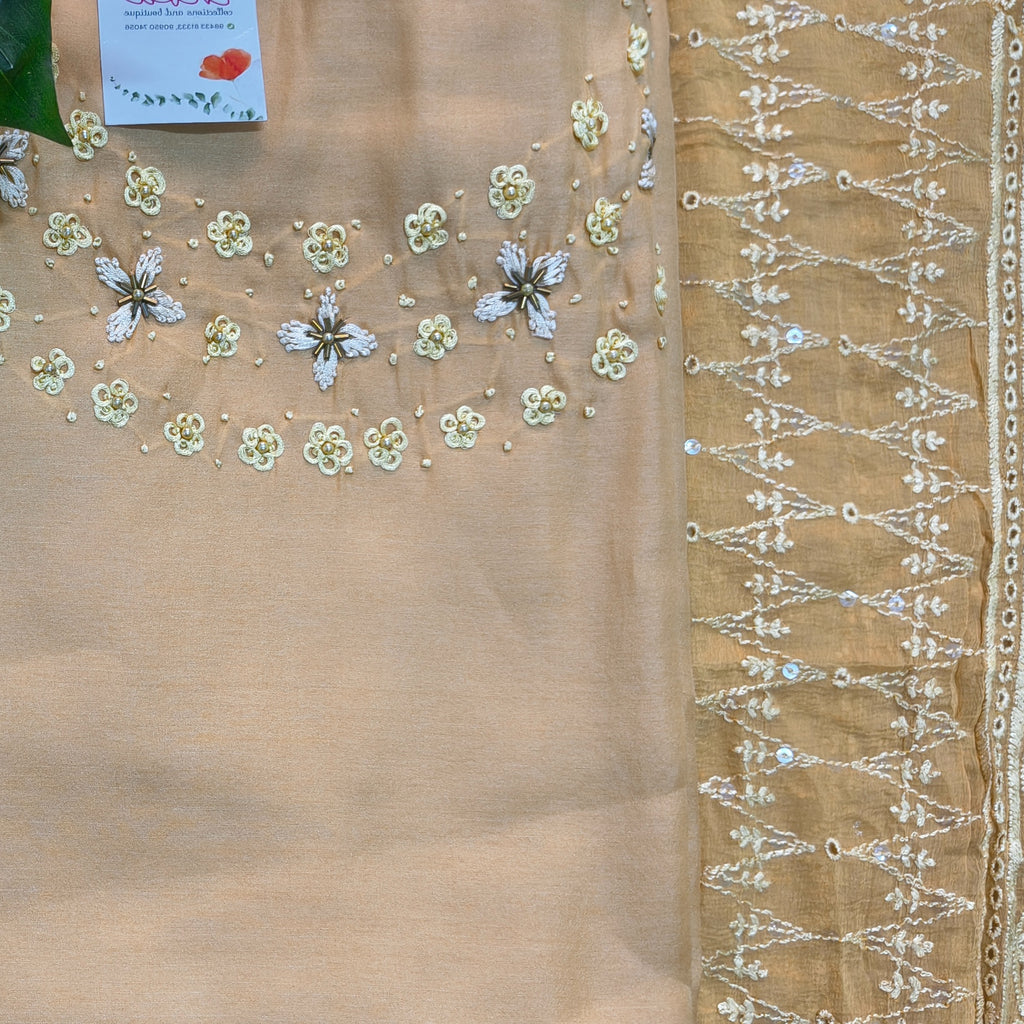 Beige Floral Embroidered Chudithar
