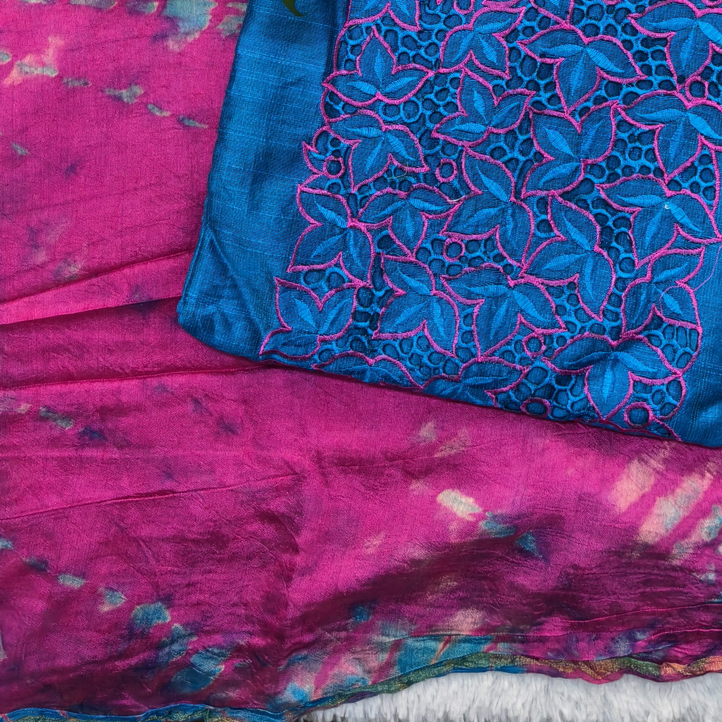 Teal Blue Floral Cutwork Chudithar