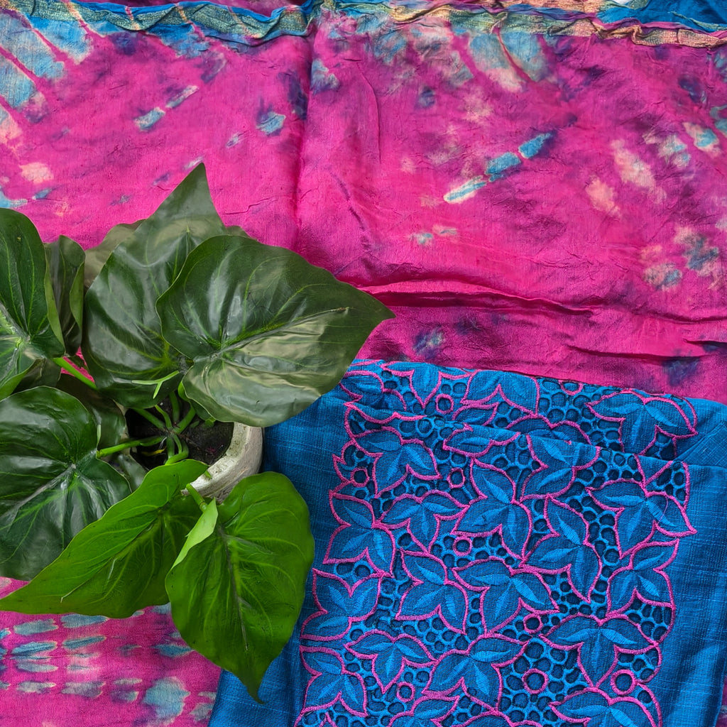 Teal Blue Floral Cutwork Chudithar