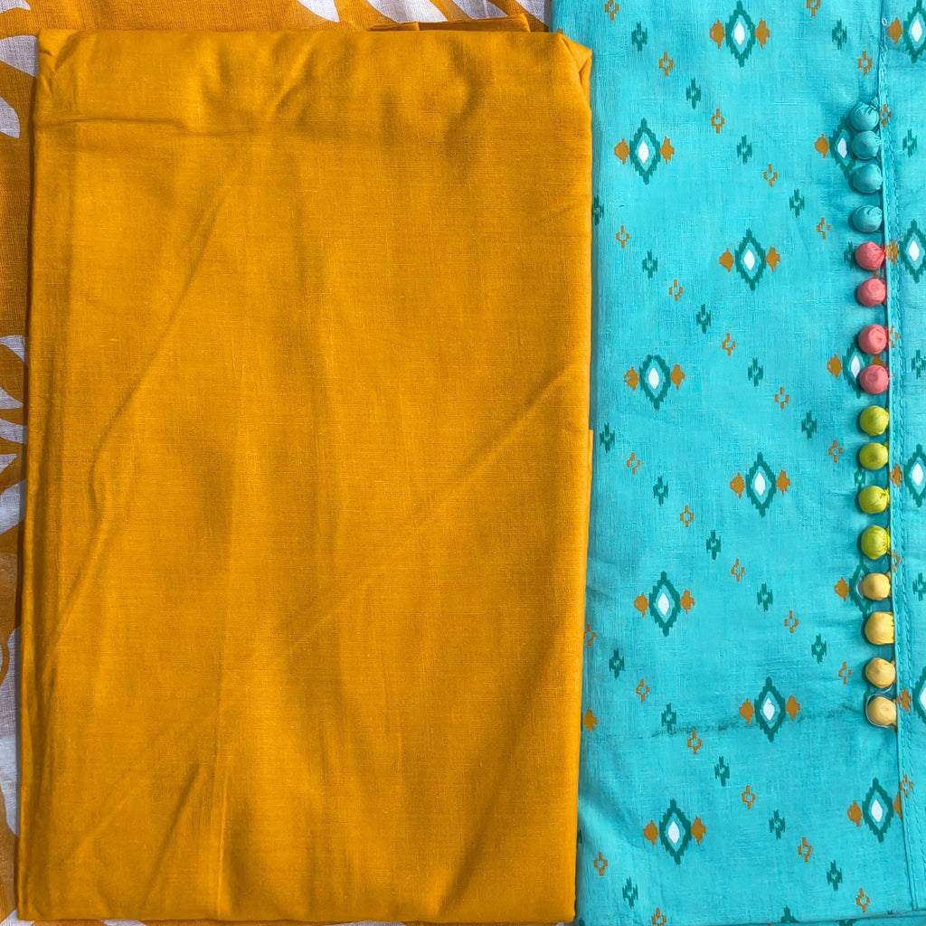 Aqua Blue Mirror Button Chudithar