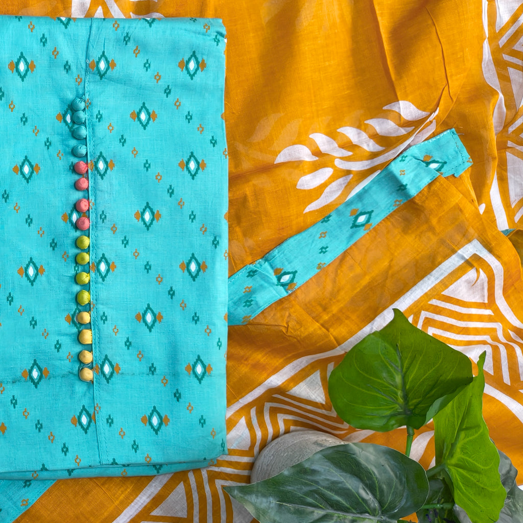 Aqua Blue Mirror Button Chudithar