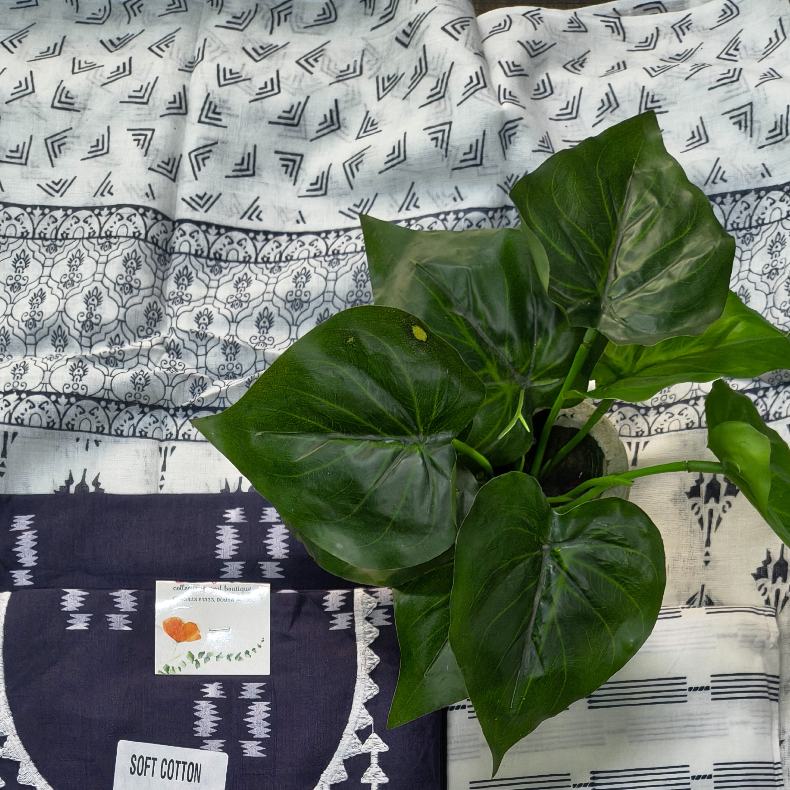 Navy Blue White Embroidered Chudithar