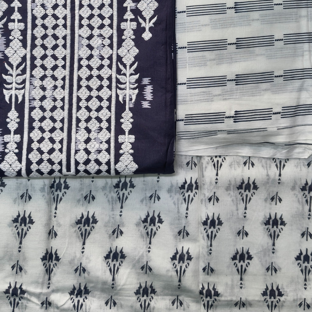 Navy Blue White Embroidered Chudithar