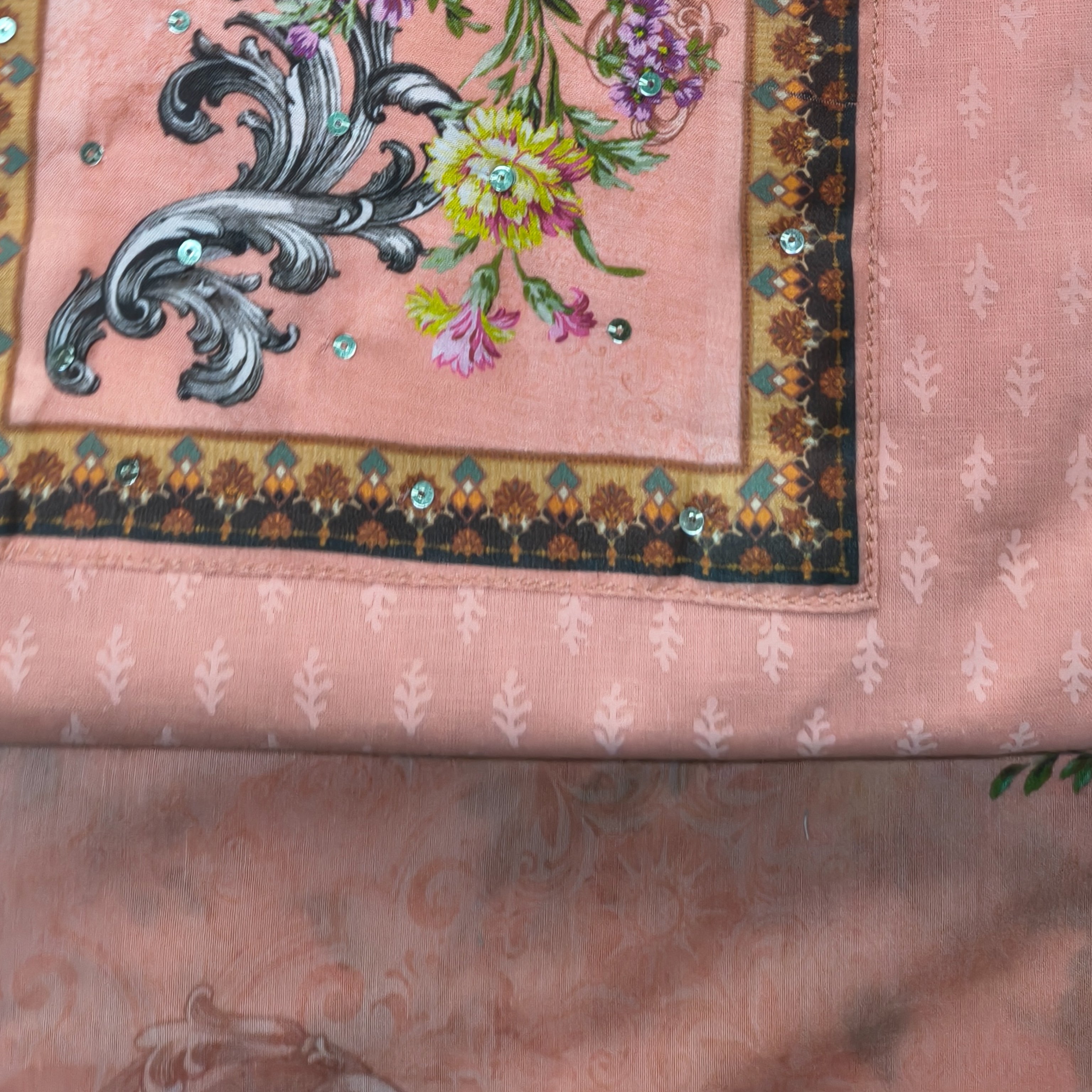 Peach Floral Printed Chudithar