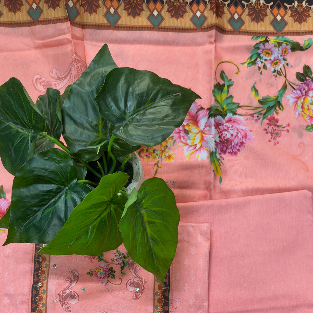 Peach Floral Printed Chudithar