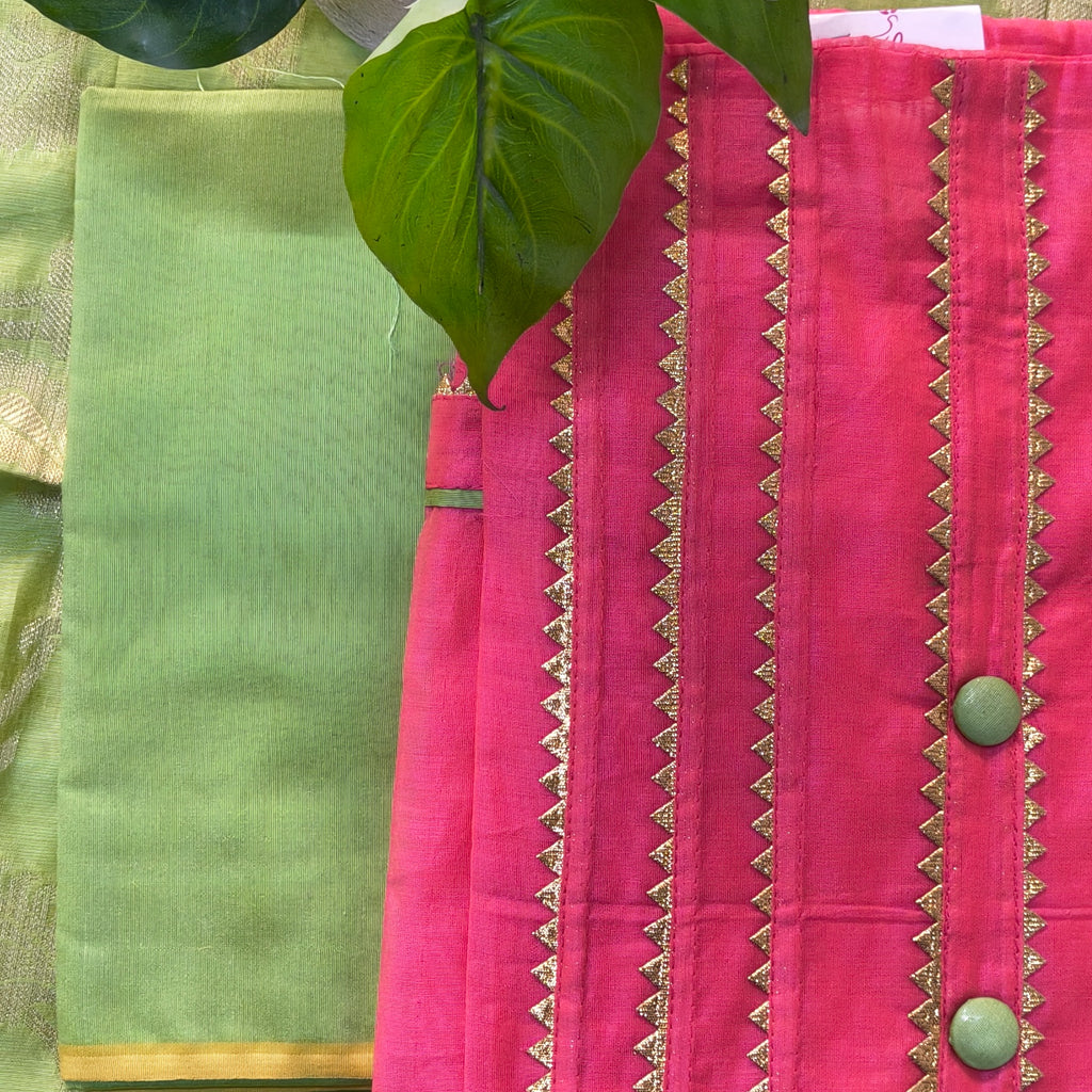 Pink Embellished Stripe Chudithar