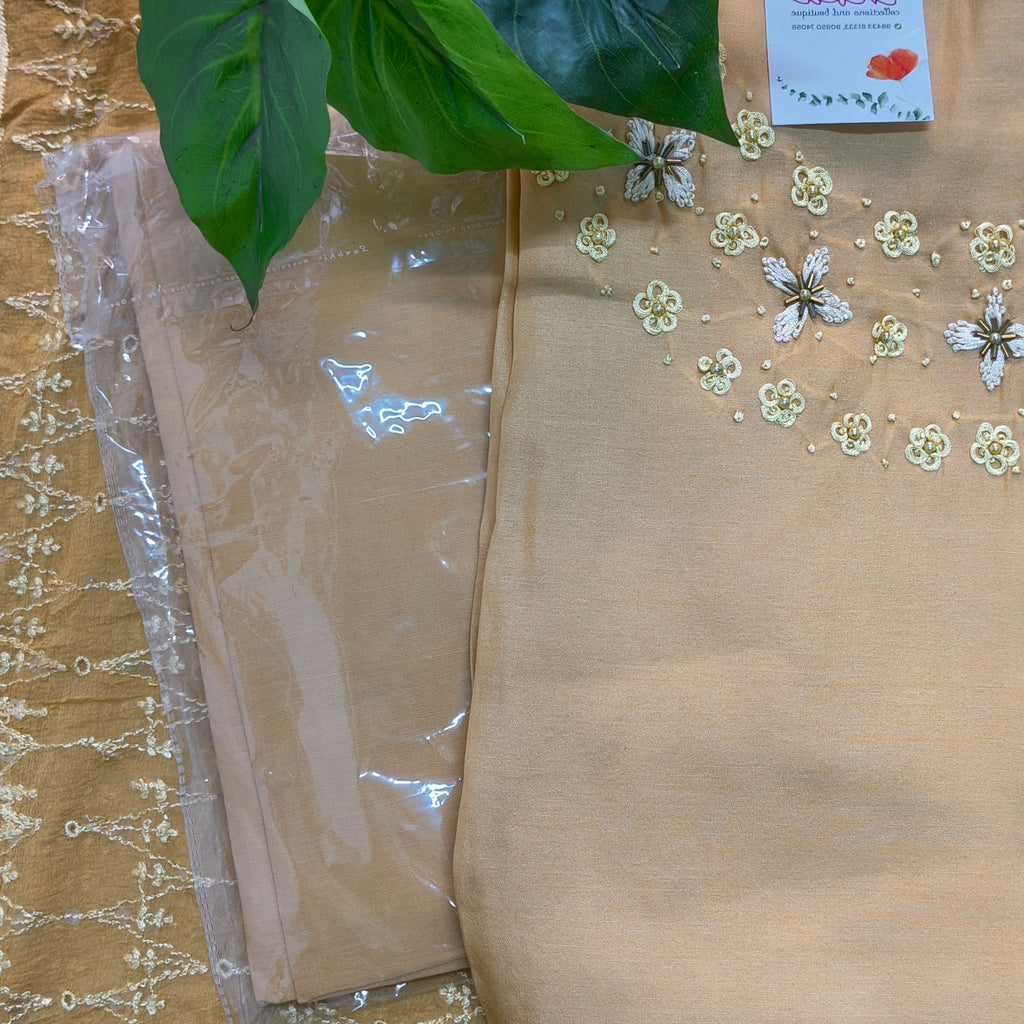 Beige Floral Embroidered Chudithar