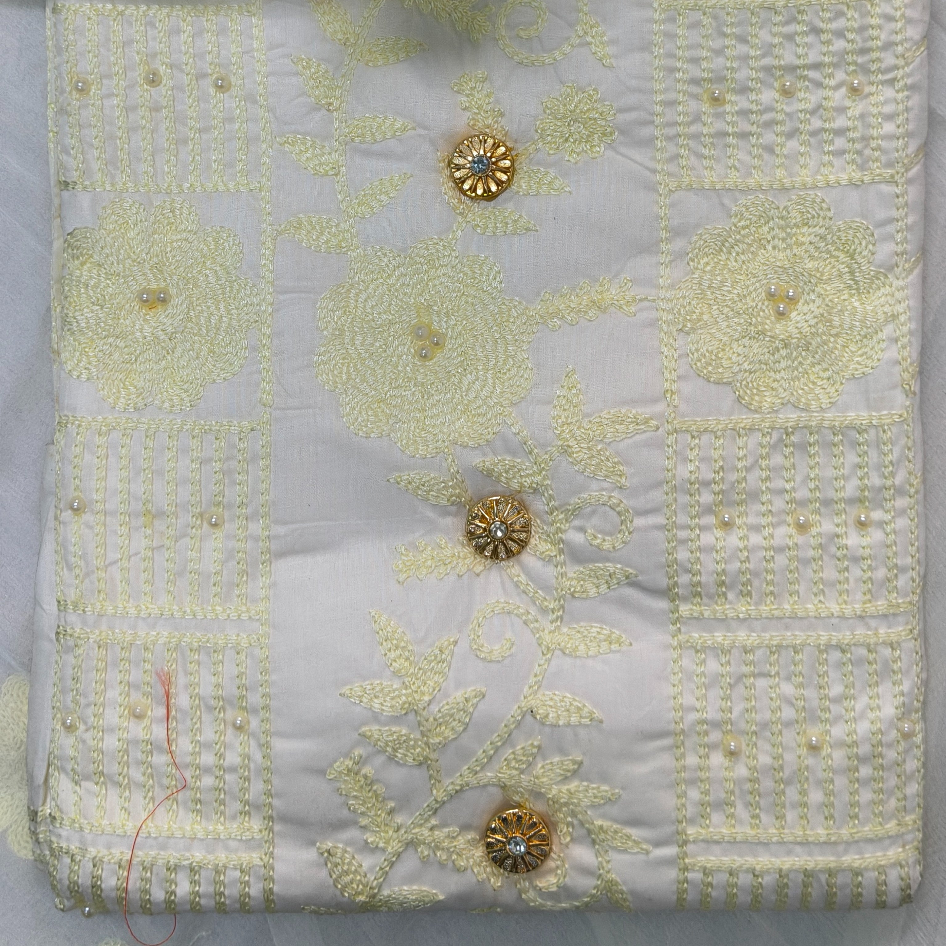 Cream Embroidered Chudithar