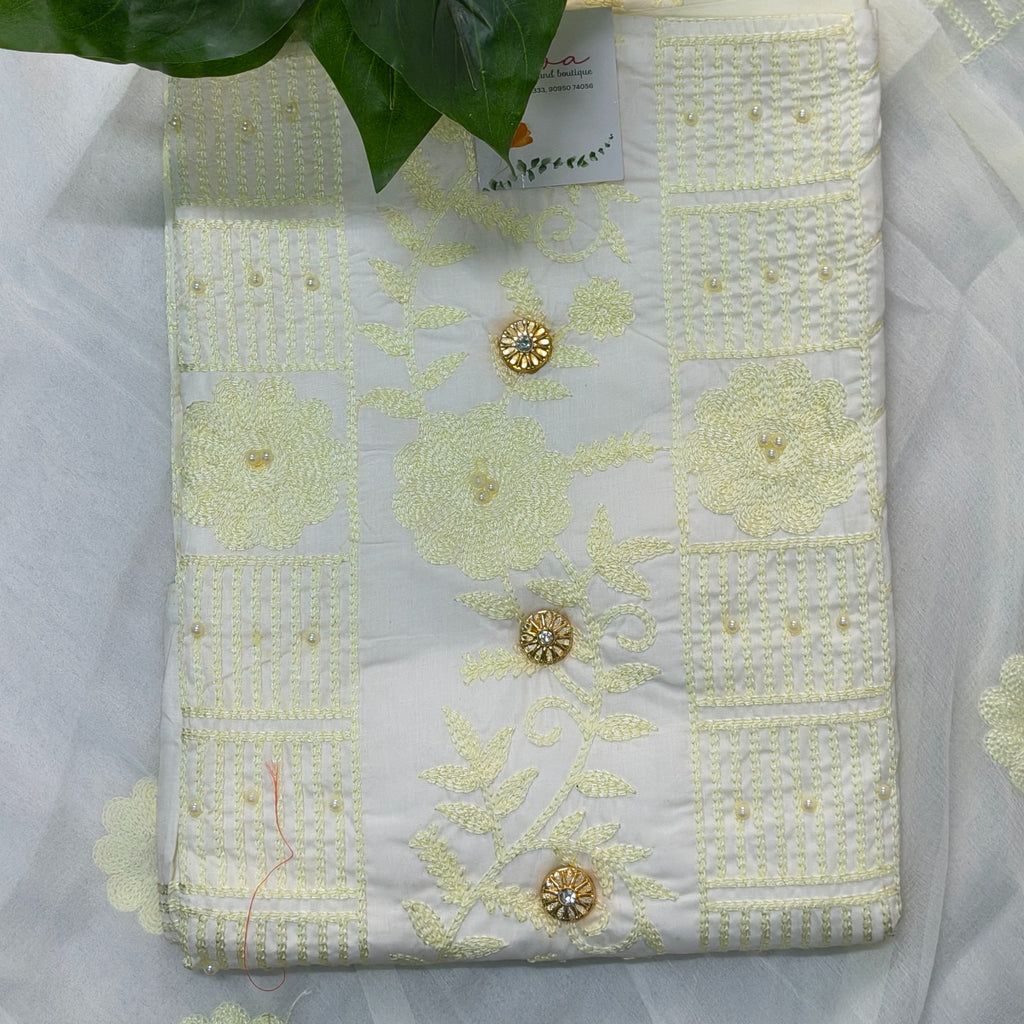 Cream Embroidered Chudithar