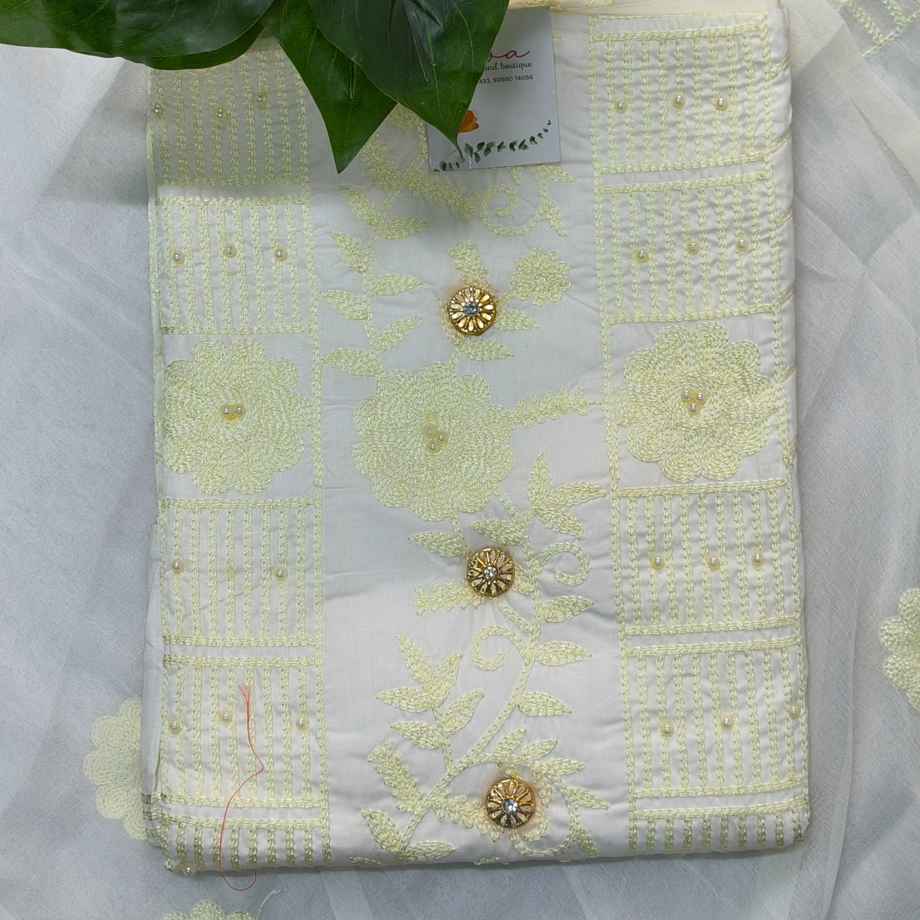 Cream Embroidered Chudithar