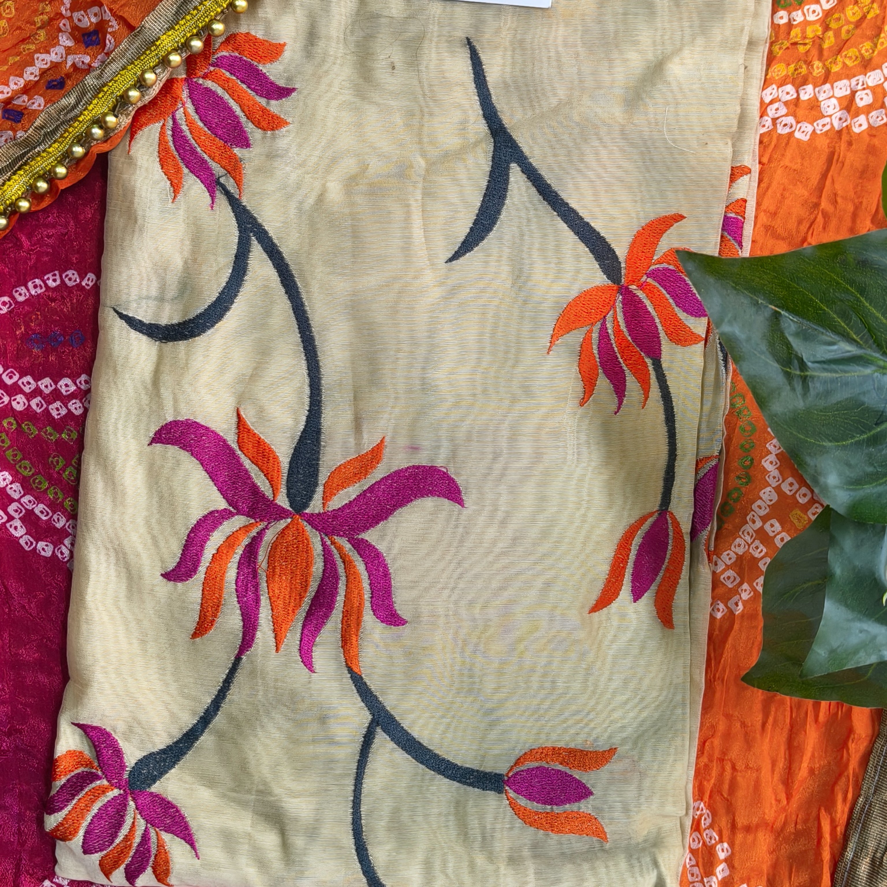 Beige Multi-Color Embroidered Chudithar