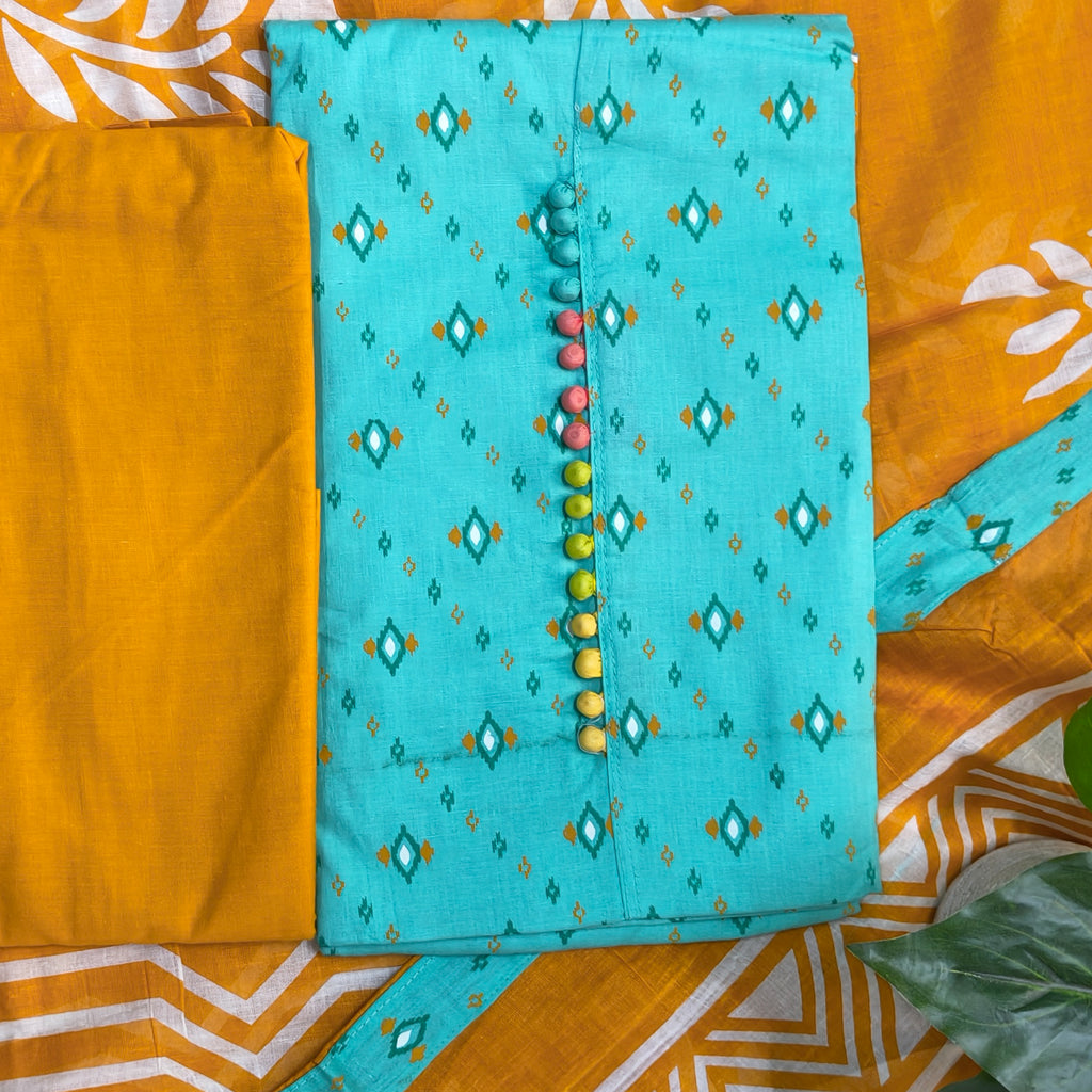 Aqua Blue Mirror Button Chudithar