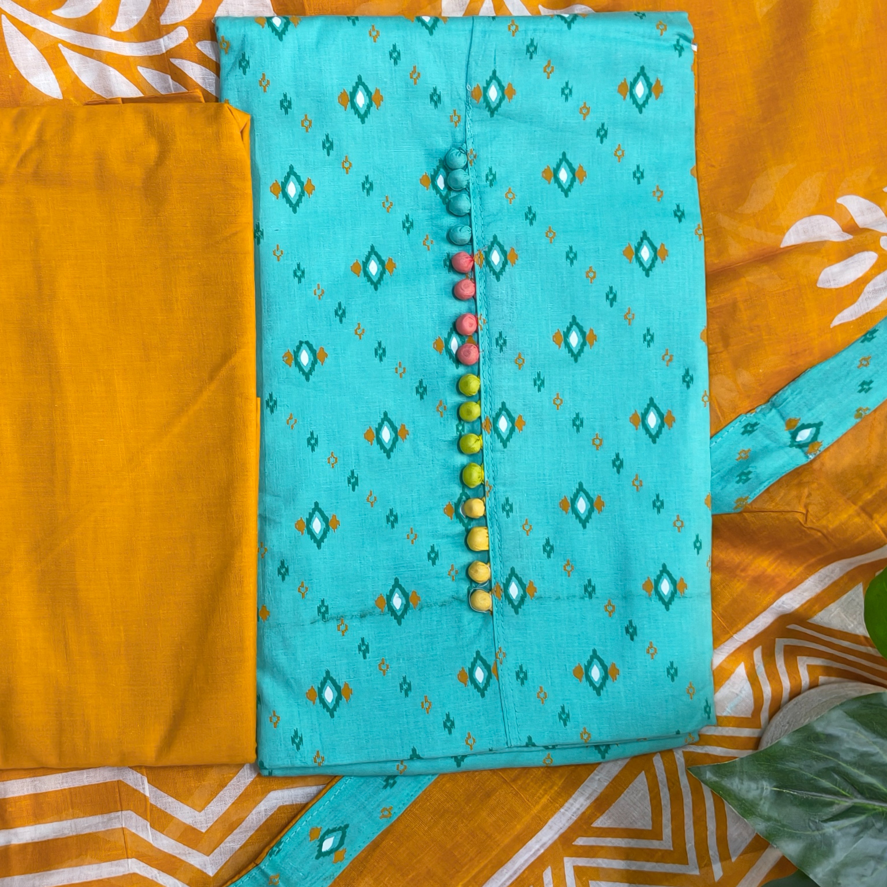 Aqua Blue Mirror Button Chudithar