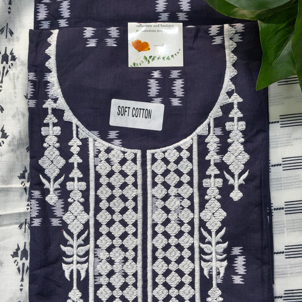 Navy Blue White Embroidered Chudithar