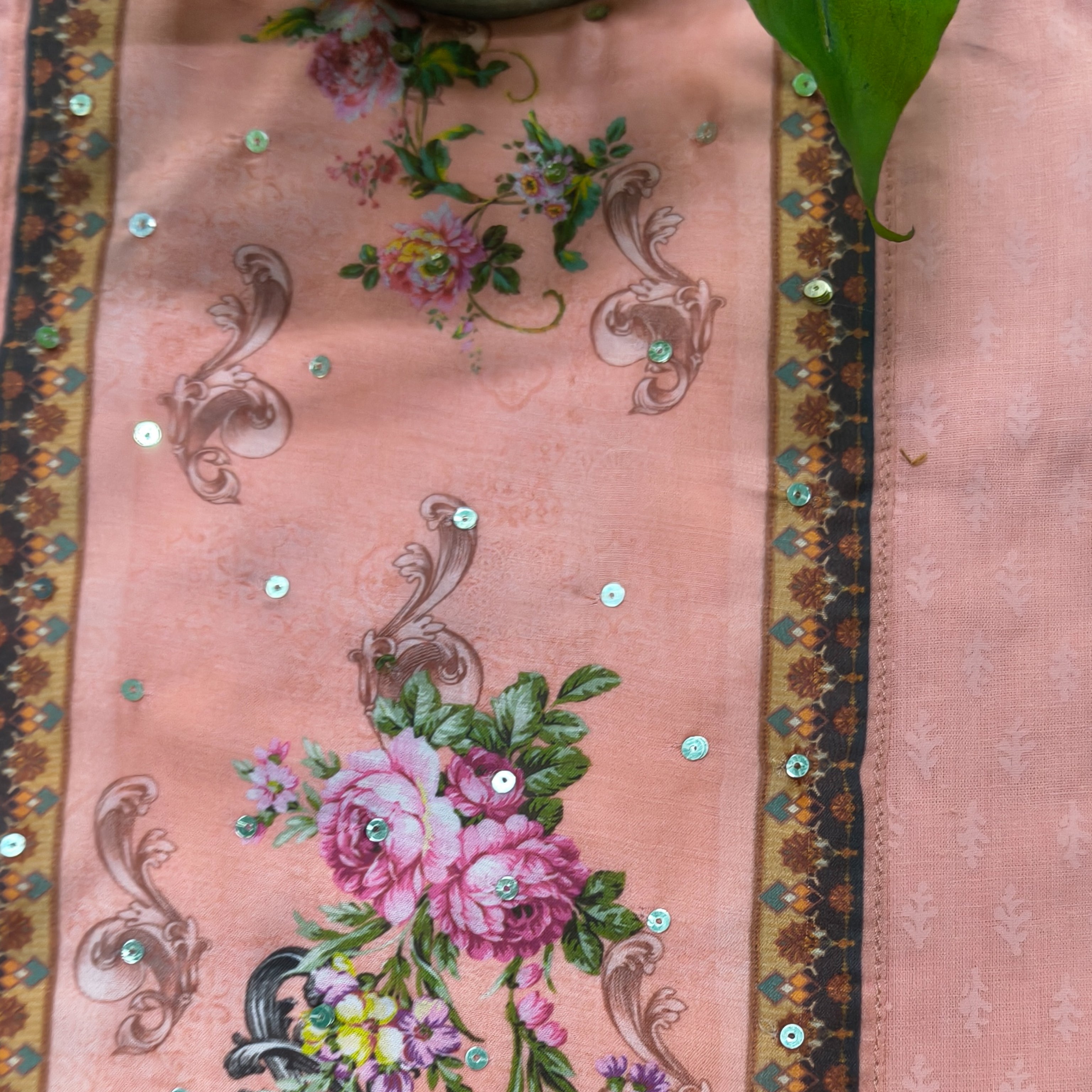 Peach Floral Printed Chudithar