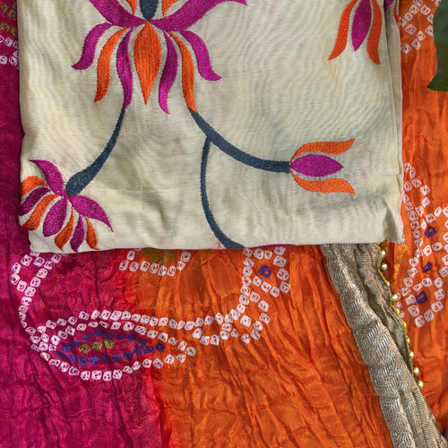Beige Multi-Color Embroidered Chudithar