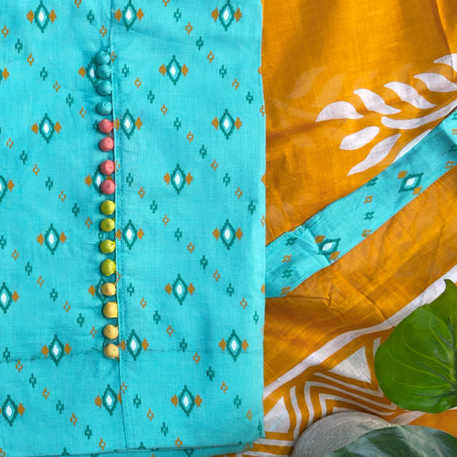 Aqua Blue Mirror Button Chudithar