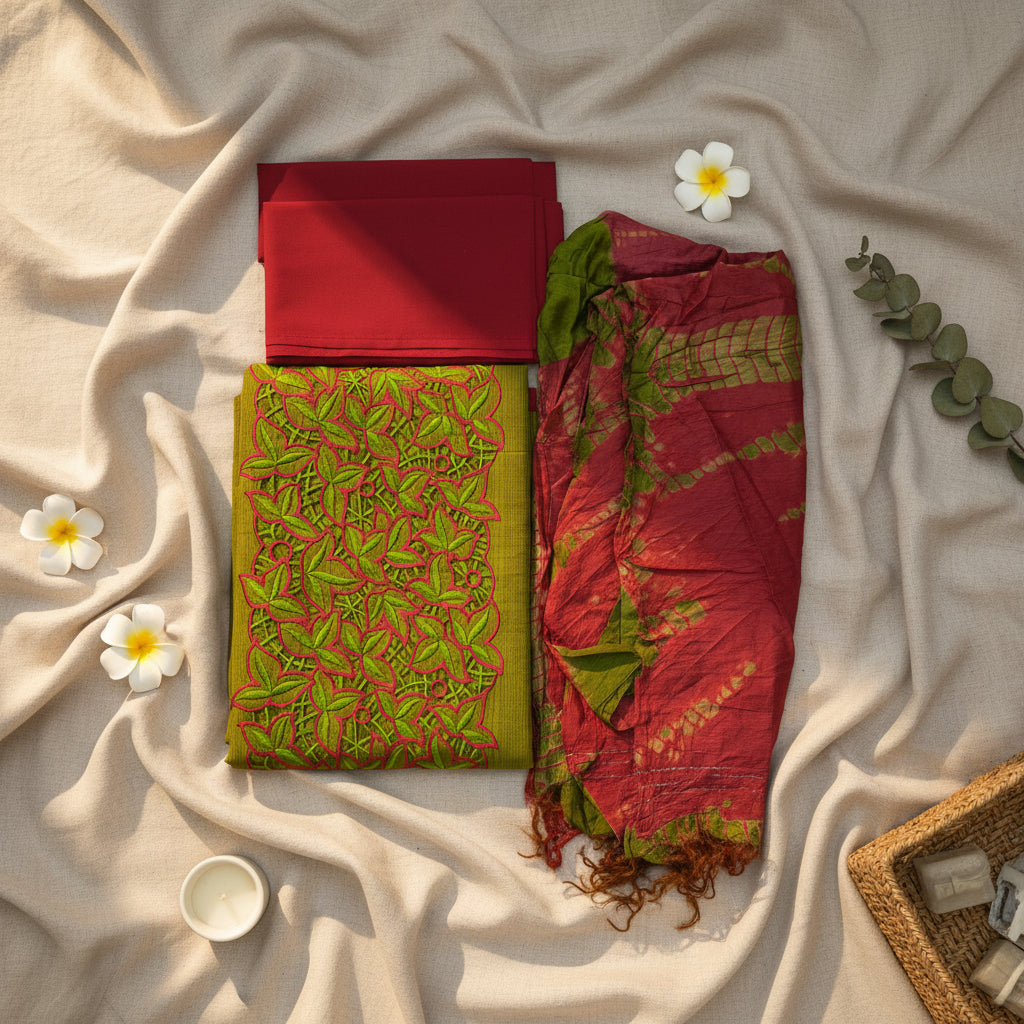 Olive Green Floral Cutwork Chudithar