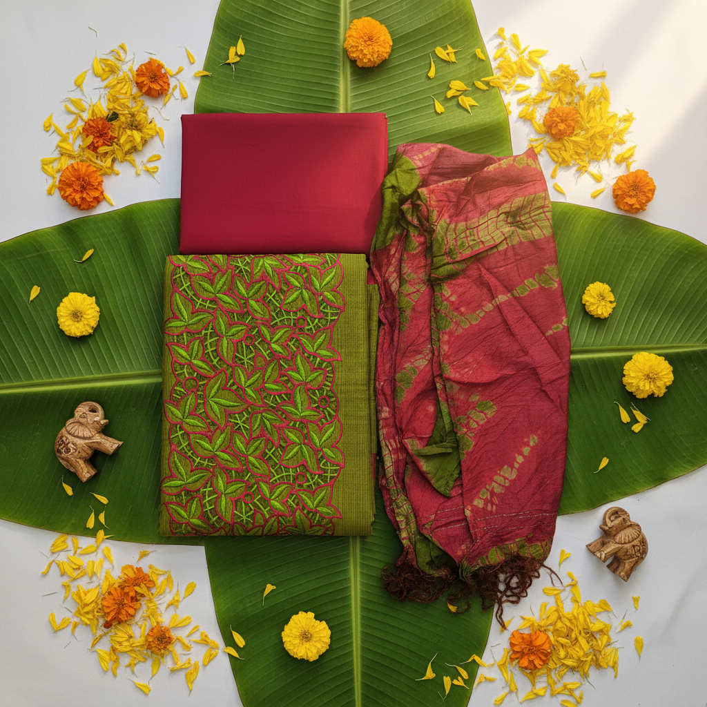 Olive Green Floral Cutwork Chudithar