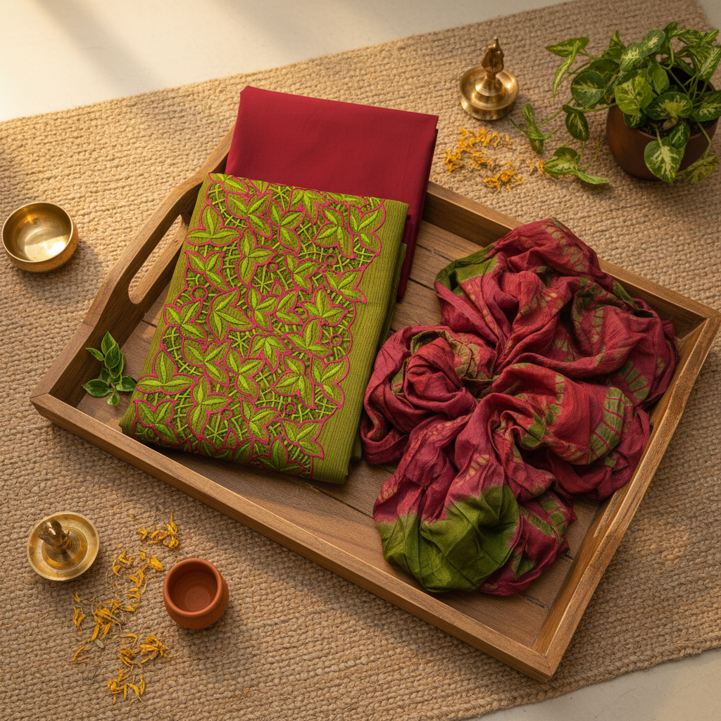 Olive Green Floral Cutwork Chudithar