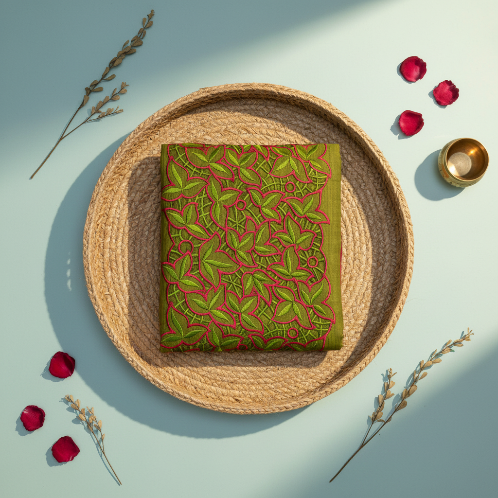 Olive Green Floral Cutwork Chudithar